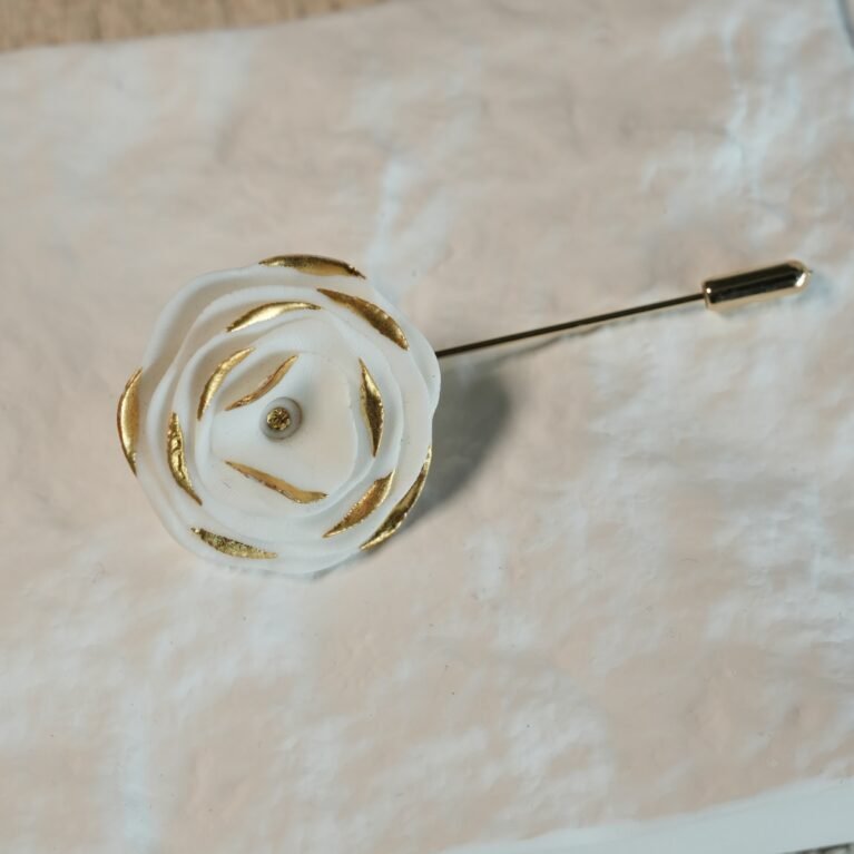 Handcrafted White Camellia Ceramic Lapel Pin