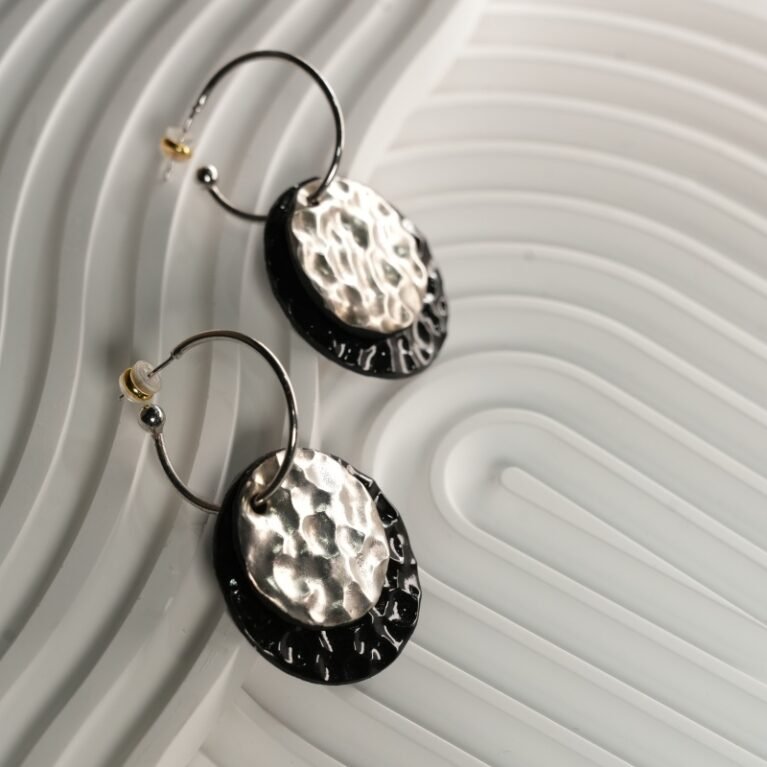 Hammered Double Disc Ceramic Earrings