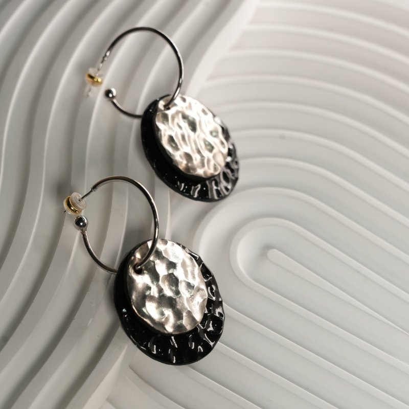 Hammered Double Disc Ceramic Earrings