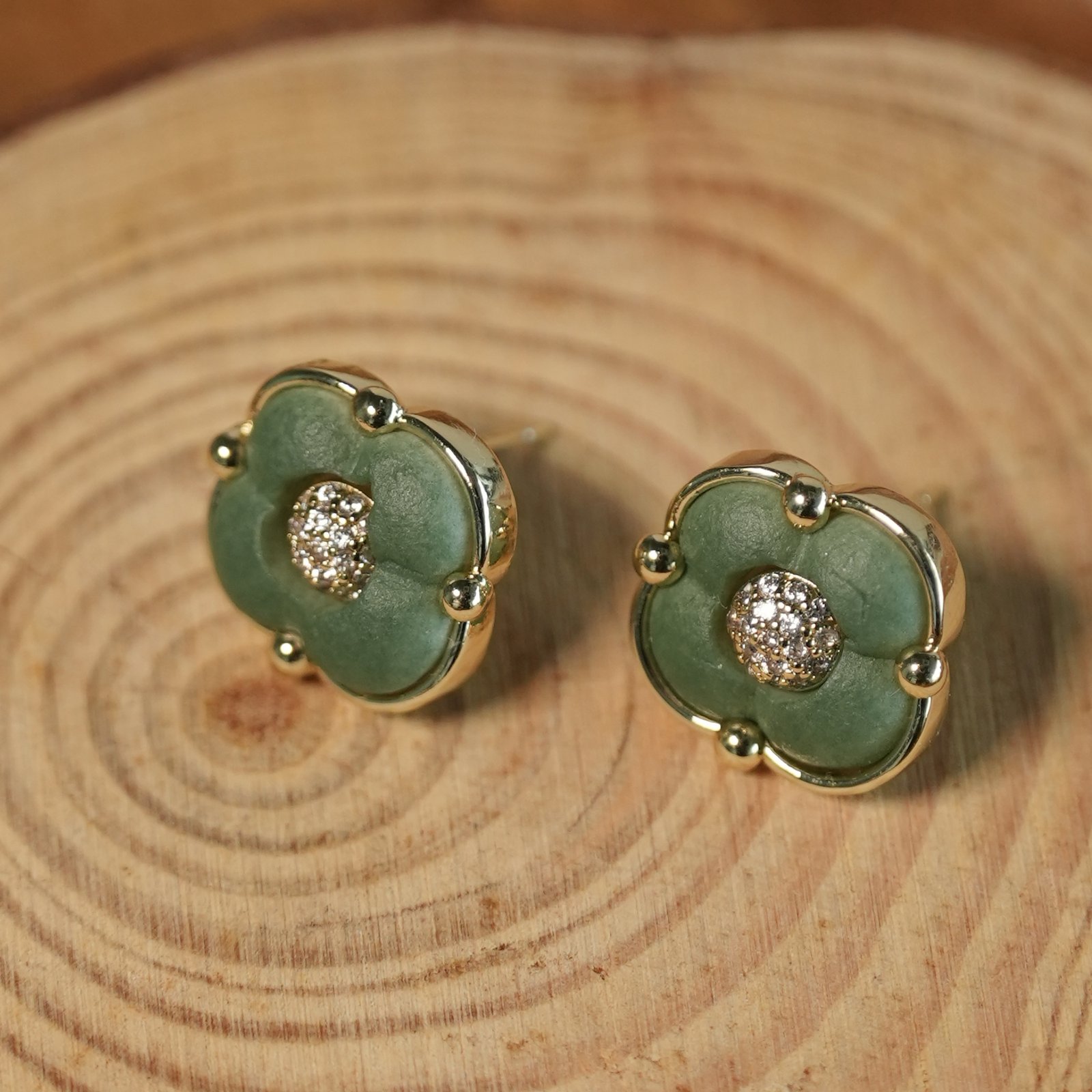 Lucky Clover Green Ceramic Stud Earrings