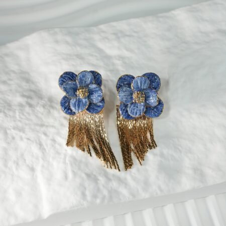 Monet-Inspired Handmade Ceramic Flower Tassel Earrings