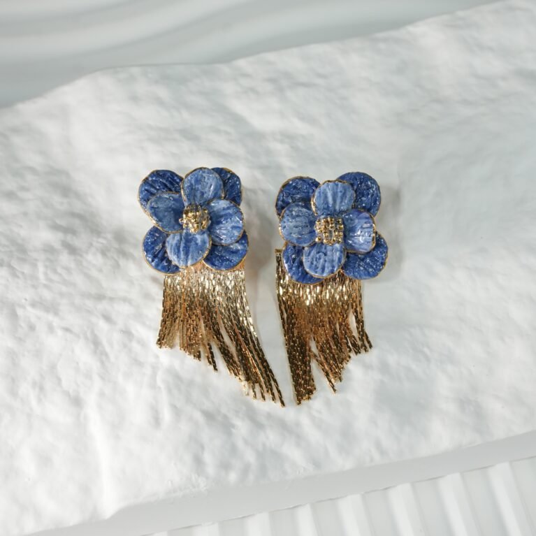 Monet-Inspired Handmade Ceramic Flower Tassel Earrings
